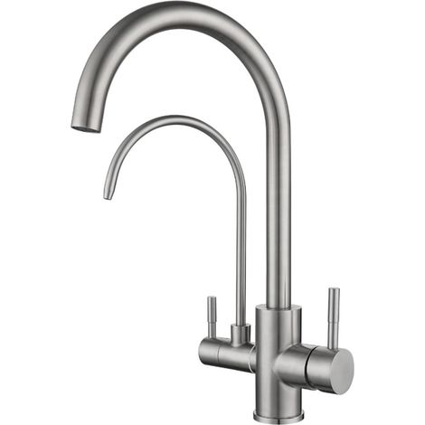 Robinet de Cuisine 3 Voies Robinet d'évier de Cuisine en Acier Inoxydable brossé brossé
