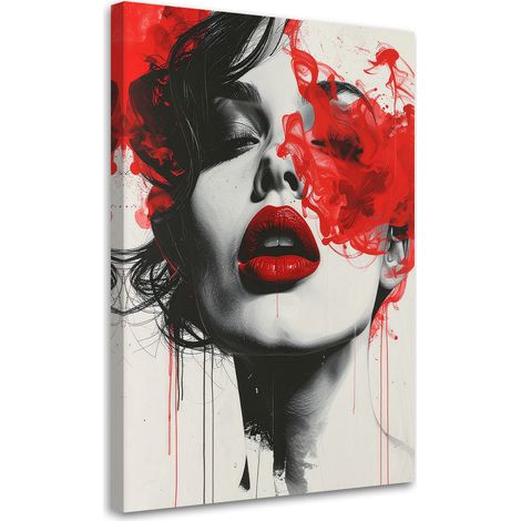Quadro su tela, Labbra rosse Moderno Nero Rosso, 20x30 (1/5)