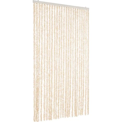 vidaXL Rideau anti-mouches beige et blanc 100x200 cm chenille