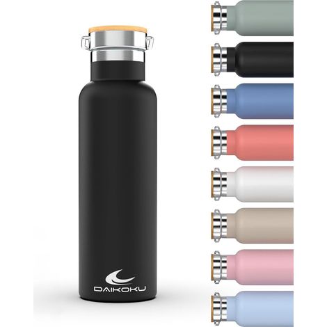 Gourde Isotherme 500ML Bouteille d'Eau en Acier Inoxydable Étanche Isolation Thermique à Double Paroi Maintient les Boissons Froides ou Chaudes Pendant Heures Noir (1/5)