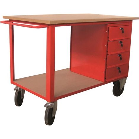Banco carrellato con cassetiera 4 cassetti rosso GR25 DERBY