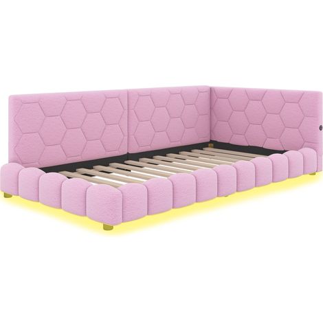 Tagesbett 90 x 200 cm rosa mit Lattenrost, LED 16 Farben, USB und Type-C MODENUIT (1/5)