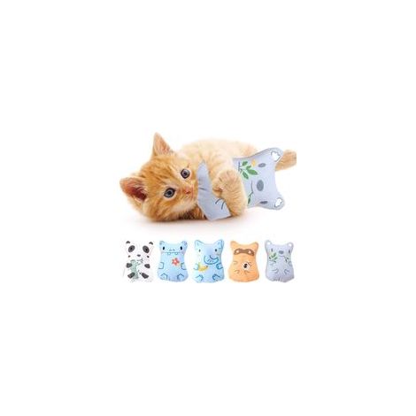 Lot de 5 jouets à griffer et à mordre pour chats, imprimés en couleur : chat, tigre, crocodile, ours et souris. (1/5)