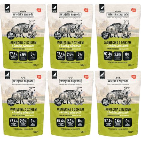 Wiejska Zagroda comida húmeda para perros Cordero con jabalí 6x500g (1/5)