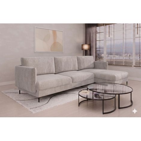 Ecksofa Designersofa HELMER MAX Stoff Vibe Grau Ottomane Rechts