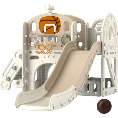 Aire de jeux intérieure enfant 7 en 1 avec toboggan, tunnel et rangement, structure complète 186x153x111cm crème (1/5)