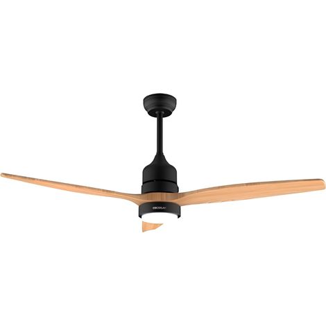 Ventilador de techo con luz, Cecotec EnergySilence Aero 5230, mando a distancia, motor DC 40W, 3 aspas LED, temporizador, 6 velocidades, modo verano/invierno, negro y madera (1/5)