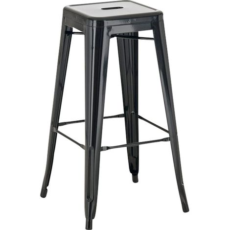 Taburete de bar apilable con reposapiés diseño industrial estilo fábrica metal negro 100000026 (1/5)
