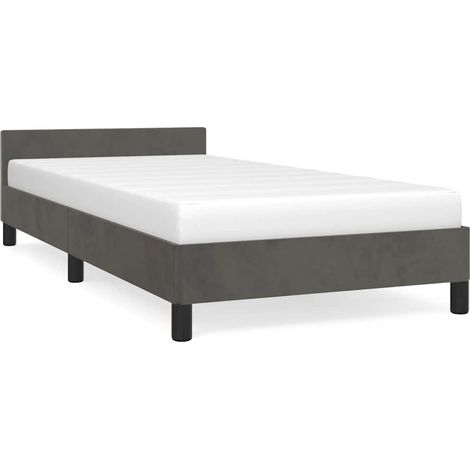 Lit adulte pour 1 personnes avec tête de lit, Structure de lit, Assemblage Facile, Gris foncé 90x200 cm Velours OIB9771E (1/5)