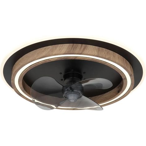 Ventilatore Soffitto con Luce Dimmerabile Nero Effetto Legno Telecomando