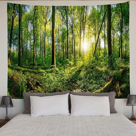 (150 x 200 cm, 59 x 79 Zoll) Wandteppich mit Waldmotiv, grüner Baum und