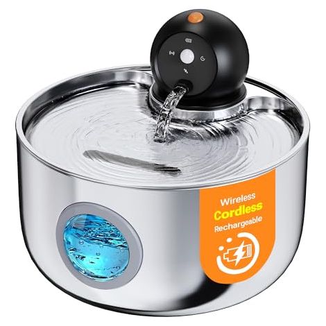 Fontaine a Eau Chat sans Fil: Fontaine à Eau pour Chat INOX avec Detecteur de Mouvement - 2.6L Distributeur Eau Chats Automatique avec Batterie Rechargeable - Abreuvoir Silencieuse pour Chien à Pile (1/5)