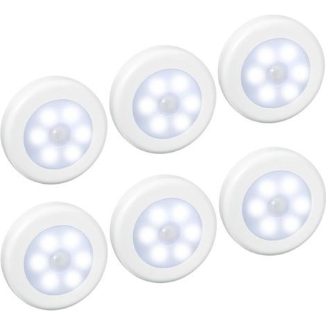 (6 Pack) Lampes LED à Détecteur, Lampe Détecteur de Mouvement, Lampe de Placard, Alimenté par Batterie (non Inclus), Lampe LED pour Escalier, Armoires, Placards, Facilité d'installation (Blanc)- (1/5)