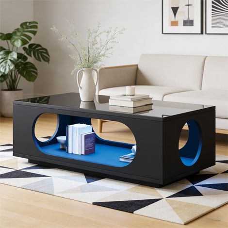 Couchtisch aus MDF in Schwarz 100 cm mit LED-App-Steuerung und offenem Stauraum