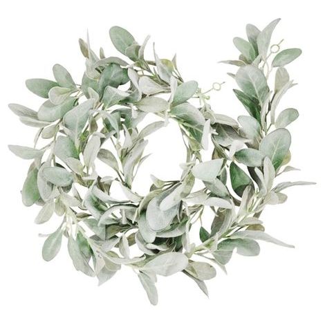 Couronne de fausses oreilles de mouton floquées - 2 mètres de verdure douce et réaliste et de feuilles de vigne, parfaite pour décorer une cheminée de style campagnard. (1/3)