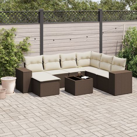8-tlg. Garten-Sofagarnitur mit Kissen Braun Poly Rattan (1/5)