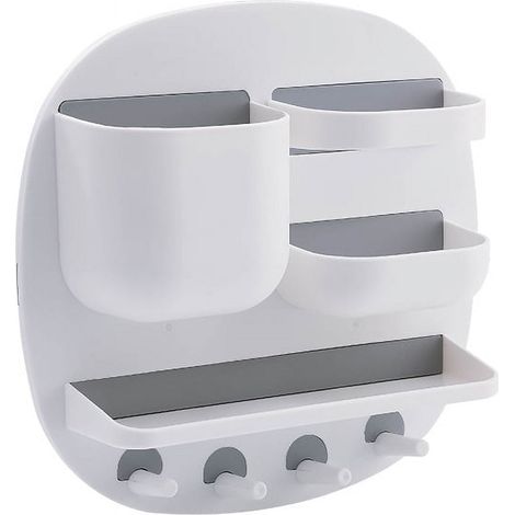 Shelf - Wall Mounted Bedside Organizer - Adhesive Floating Storage Box for Phone Glasses Remote - 22 x 22 x 6 cm - White (1/4)