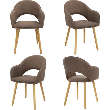 Goeurvant Chaises de salle à manger confortables en tissu effet lin avec dossier en forme de croissant et accoudoirs ergonomiques, L'alliance parfaite de soutien et de style - Lot de 4 - Brun moka