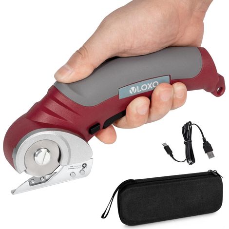 Ciseaux Couture Tissu 4.2V, Cutter Rotatif Électrique avec Boîte de Rangement et Lame Tranchante, Puissant pour Tissu, Carton, Tapis, Cuir et Feutre