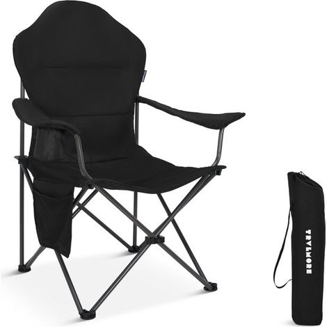 Chaise de camping XXL - Pliable - Charge maximale 160 kg - Sac de transport inclus - Chaise pliante - Chaise de pêche - Chaise de camping - Chaise pliante - Noire (1/5)