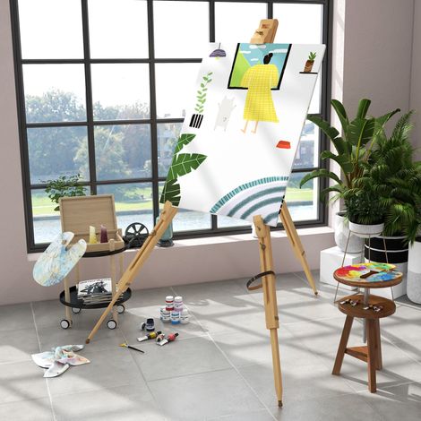 Caballete de pintura plegable de madera de haya, altura regulable, portátil, hasta 107 cm (1/5)