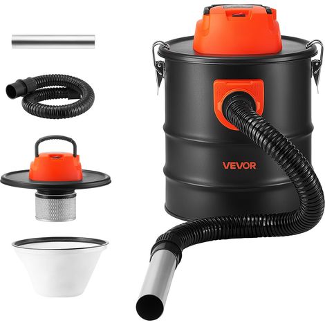 Aspirateur à Cendres 15 L 1200 W, Aspirateur Cheminée avec Cuve en Acier, pour Poêle à Granulés, Poêle à Bois, Brasero et Barbecue, Double Système de Filtration, Tuyau de 0,8 m, Noir et Orange (1/5)