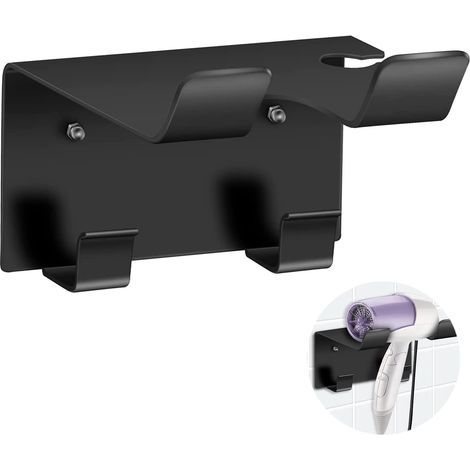 Porte Sèche Cheveux Support de Lisseur avec Range-Câbles Support de Lisseur étagère de Rangement Support de sèche Cheveux Mural Support de Sèche-Cheveux pour salle de bain la chambre à coucher (1/5)