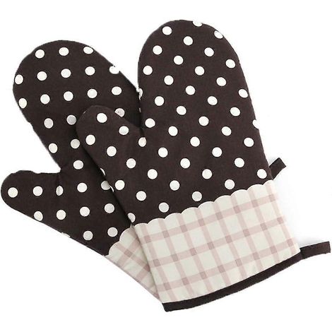 Lot de 2 gants de cuisine en polyester-coton pour barbecue, pâtisserie et micro-ondes, résistants à la chaleur - Pois marron (1/5)