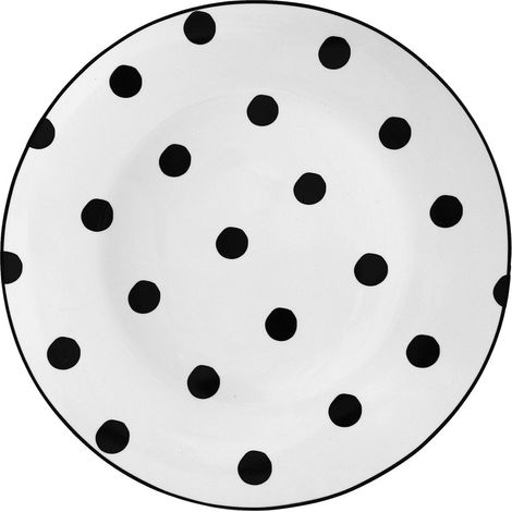 Grande Assiette Plate de Dîner Ronde en Porcelaine Noir et Blanc à Pois Ø 26 x 2 cm - PANGIVO (1/3)