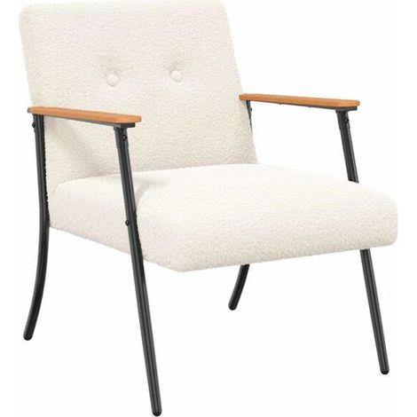Fauteuil couleur crème, avec un tissu semblable à de la laine bouclée. (1/5)