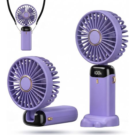 Este ventilador portátil, recargable mediante USB y equipado con una pantalla LED, es ideal para usar en casa, en la oficina, en el dormitorio, al aire libre y durante los viajes. (1/4)