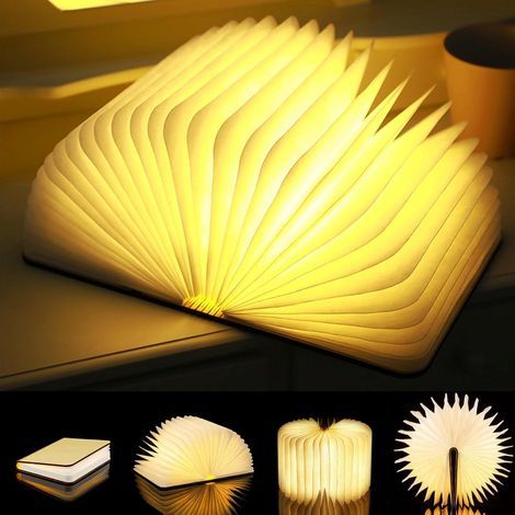 Wiederaufladbare LED-Buchlampe mit USB-Anschluss – Ambientebeleuchtung aus Holz, Nachttischlampe, Geschenkidee für Bücherliebhaber