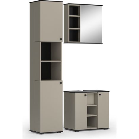 Badmöbel-Set Joli, Greige, 3 Teile, mit Hochschrank, Vicco