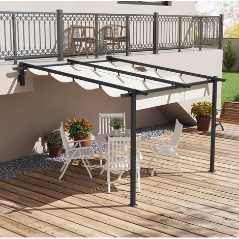 Pérgola terraza con techo retráctil aluminio crema HAVRYA (1/4)