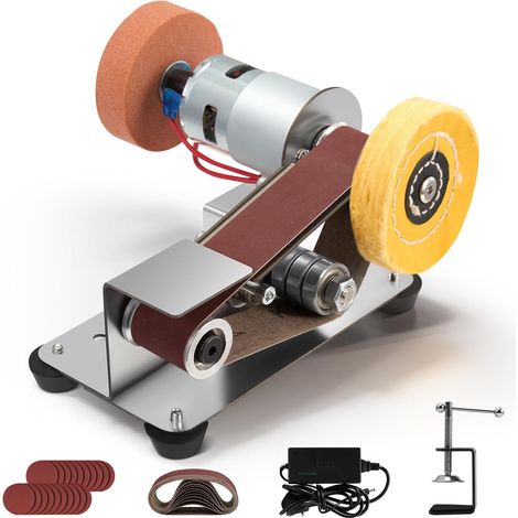 Mini electric belt sander, small table-mounted electric belt sander with fixed clamp, polishing wheel, polishing wheel for DIY woodworking and metalworking, polishing grinding wheel