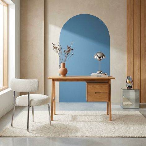 Bureau bois d'hévéa et placage chêne 2 tiroirs naturel - Alana (1/5)
