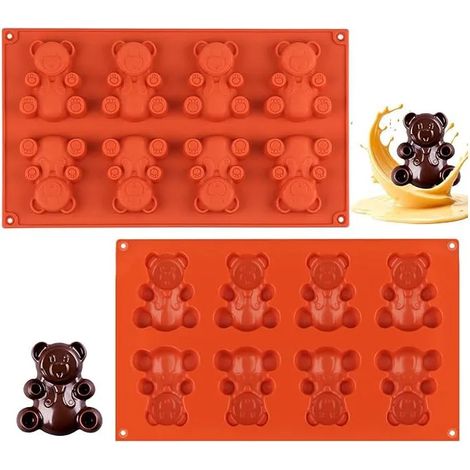 Lot de 2 Moules Ourson en Silicone Alimentaire, 8 Cavités, Gâteaux, Chocolat et Desserts Enfants (1/5)