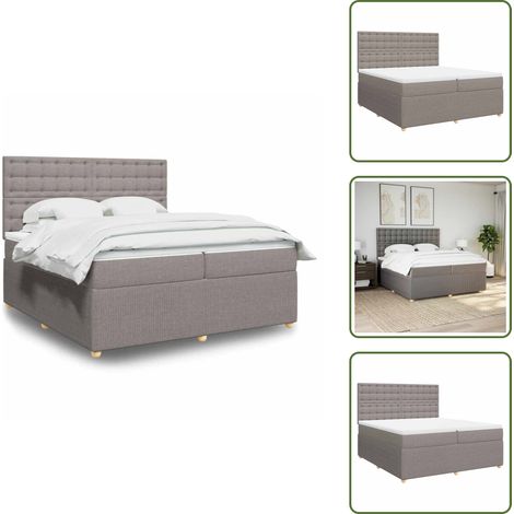 Tête de lit réglable - vidaXL Sommier à lattes de lit avec matelas Taupe 200x200 cm Tissu - Surmatelas (1/5)