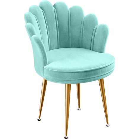 WILITTO  Chaise de Coiffeuse en Velours Turquoise - Design Coquille, Pieds en Métal Doré, Confortable, Élégant, pour Salon et Chambre