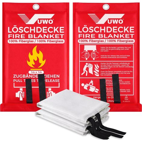 Couverture Anti Feu en Fibre - 2 Couverture Anti-Feu de Survie de Verre d'urgence pour Protection Ignifuge et la l'Isolation Thermique Applicable à Cuisine Camping Barbecue (1m x 1m) (1/5)