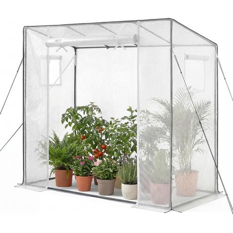 Serre de Jardin à Toit Incliné Serre à Tomate pour Plantes et Fleurs en Pot, Extérieur, Terrasse, avec Bâche en PE, Porte Zippée Enroulable, 2 Fenêtres, Cadre en Acier Renforcé, 195x77x168 cm (1/5)