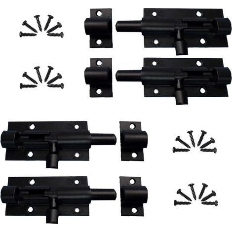 4 pcs Acier Inoxydable Loquet de Porte Coulissant, Loquet Verrou de Porte Coulissant pour Salle de Bain, Alliage d'Aluminium, avec Vis, pour Portail de Jardin, Cabanon, Wc (Noir) (1/5)
