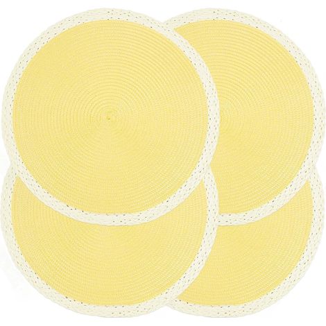 Lot de 4 sets de table ronds tressés antidérapants et lavables pour décoration de table de cuisine et de salle à manger - 38,1 cm - Jaune menthe'03 Jaune Clair 4 pcs'03 Jaune Clair'4 pcs (1/5)