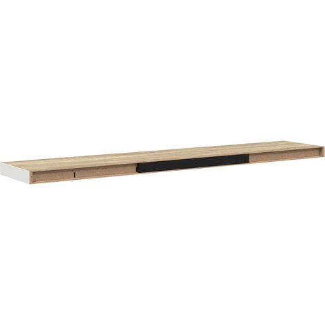 Étagère murale flottante fixation invisible en MDF et métal chêne et blanc 120 x 23,5 x 3,8 cm (1/5)