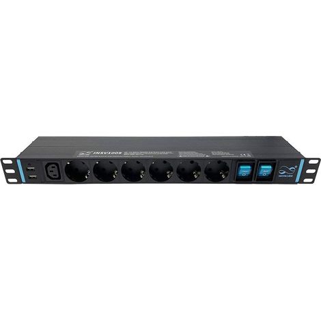 Infitronic - INSV1009-19 pollici Ciabatta elettrica 1U 14x + 1x IEC C13+ 2 x ricarica USB + 2 x protezione da sovratensione singola (1/2)