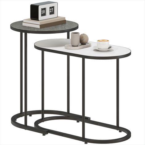 Table basse gigogne contemporaine design empilable grise et blanche en métal et MDF (1/5)