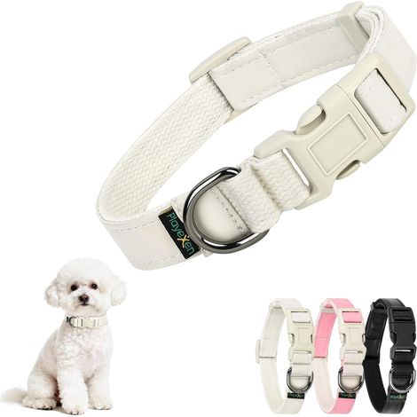 Collier Chiot Reglable Collier pour Chien Chat en PU et Coton Doux Colliers Chaton Réglable 25-40cm Accessoires Chien Collier Petit pour Chiot Petit Animal Moyen Grande(Large 2cm), Beige (1/5)