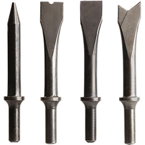Jeu de 4 burins pneumatiques – Embouts ronds pour béton de 125 mm de long avec queue de 10,2 mm, pour marteau pneumatique, travaux de métallurgie intensive et applications de burinage et poinçonnage (1/5)