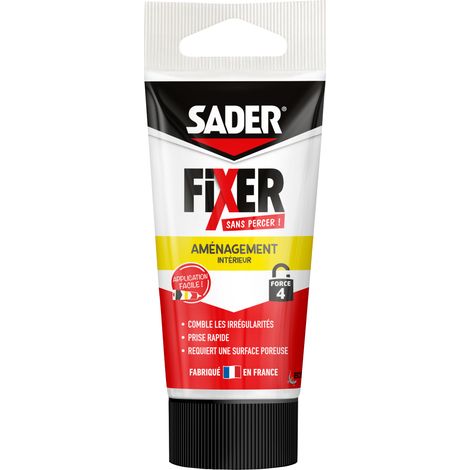 Sader FIXER Sans Percer Aménagement Intérieur - Mastic Colle Acrylique, Prise Rapide, Maintien Puissant, Comble les Irrégularités jusqu’à 5 mm, Peut se Peindre, Beige, Tube 70g (1/3)