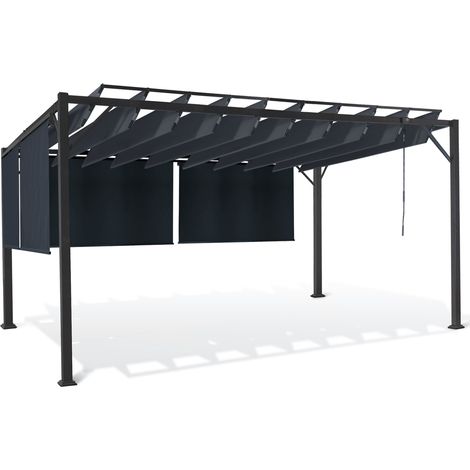Idmarket – Pergola luxe lames orientables 3x4 m – 4 stores gris anthracite – Structure acier – Orientation jusqu'à 160°